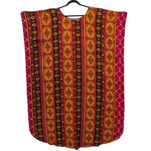 Vintage 1970s Neon Bright HAWAIIAN CAFTAN Mod Maxi Dress Acrylic Crepe Fabric XL